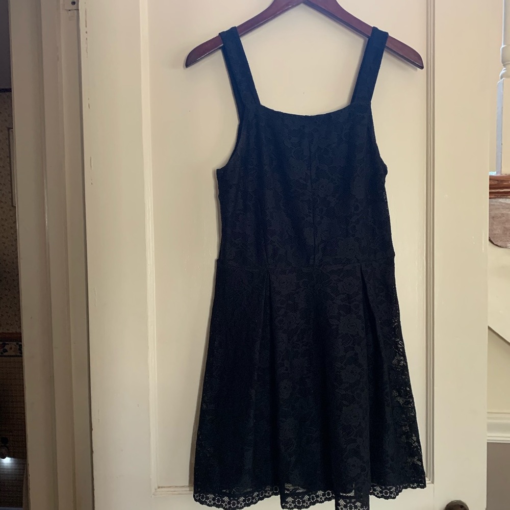 TOPSHOP Black Lace Sheer A Line Pleated Dress
